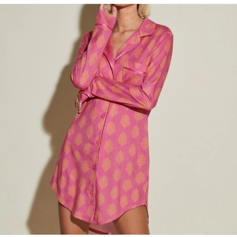 Cosabella Button Down Pajama Top Gown Shirt Size 2X Pink Pima Cotton Modal